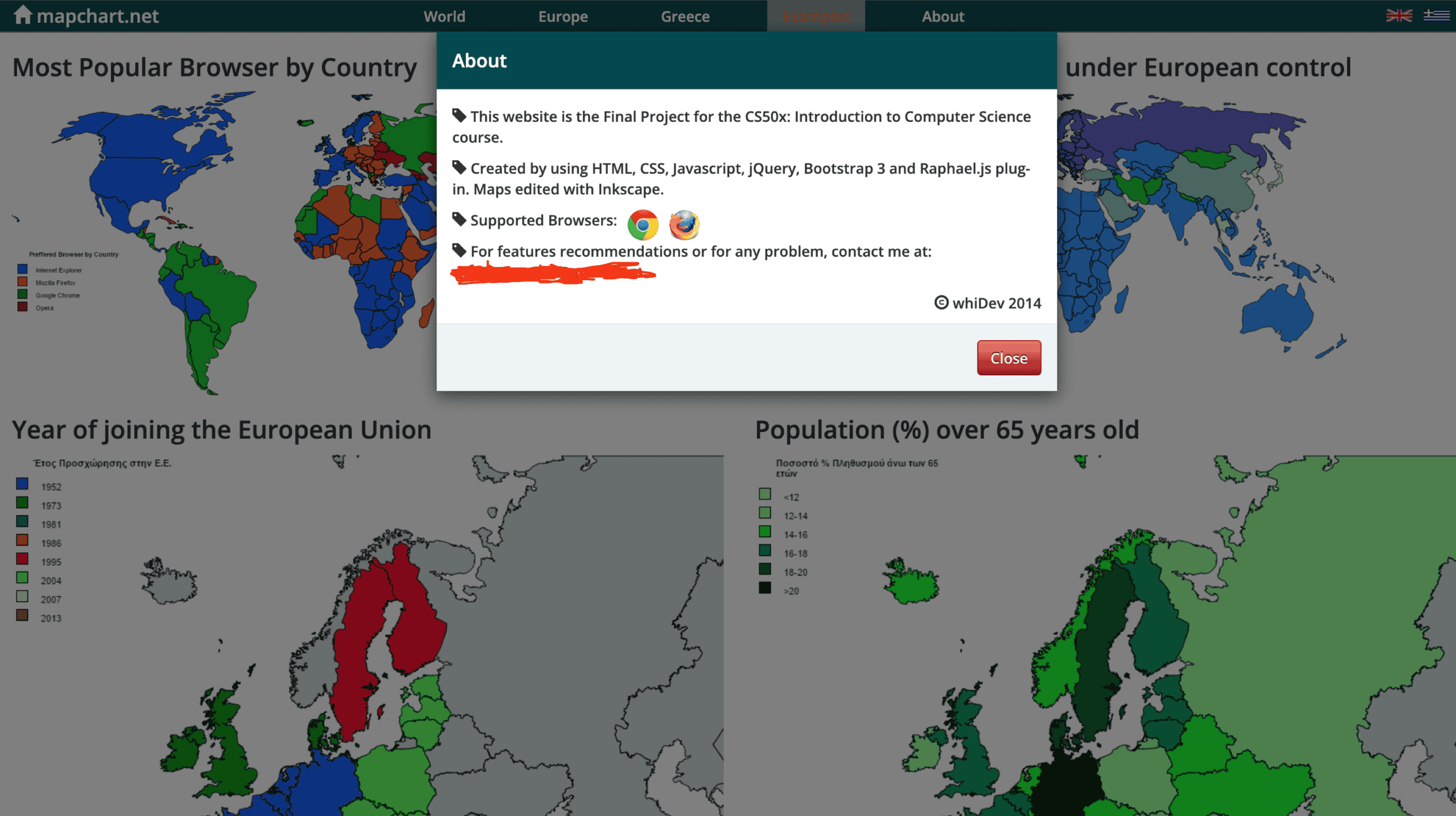 The first version of the Showcase page on MapChart