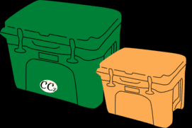 two coolers, one green one orange