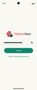 ExpressKeys app interface showing the login screen on Android