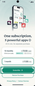 The subscription screen in the ExpressKeys app on Android, showing the available subscription options and a highlighted "Subscribe" button.