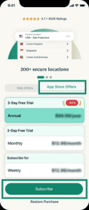 ExpressVPN sign up screen showing App Store Offers.