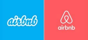 Side by side, before and after comparison of Airbnb's logo