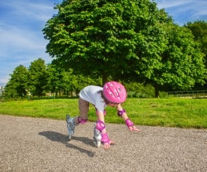 Preschool girl  falling down