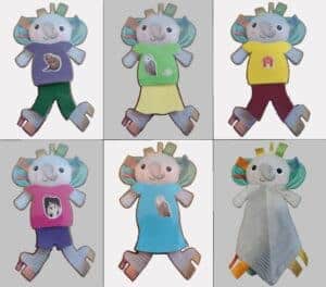 Picture of elephant lovey in different paper outfits