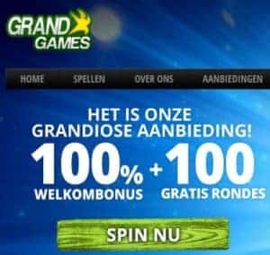 GrandGames.be Casino - 100 gratis spins and 100% free bonus