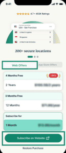 ExpressVPN sign up page showing Web Offers option.