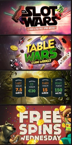 Slot Wars, Table Wars, Free Spins Wednesday, Monday Reloads