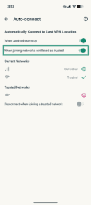 ExpressVPN auto-connect options showing trusted network toggle