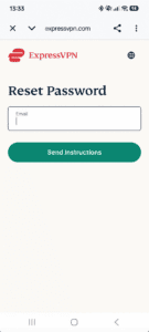 The "Reset Password" screen in the ExpressVPN app for Android. 