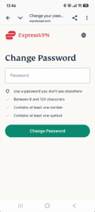 The "Change Password" screen in the ExpressVPN app for Android.