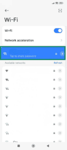 The current Wi-Fi connection on Android highlighted in Wi-Fi settings.