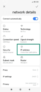 The IP address field in Wi-Fi settings on Android