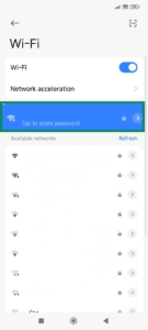 The current Wi-Fi network highlighted on Android in settings.