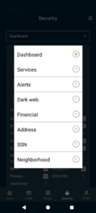 The dropdown menu in the Security tab in Identity Defender.