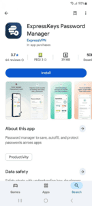 The ExpressKeys app in Google Play, with an "Install" button.