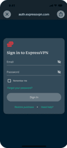 ExpressVPN Sign in page on mobile.