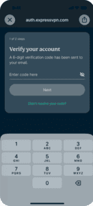 ExpressVPN's Verify your account page on mobile.