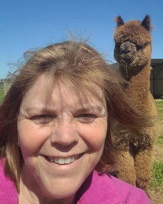 Fudge and Sue with Fudge photobombing me