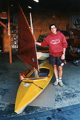 Drop in Sailing Canoe first small version in workshop. Convert canoe or small dinghy to sailsboat