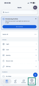 Settings on Bitwarden iOS app.
