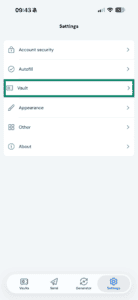 Vault on Bitwarden iOS app.