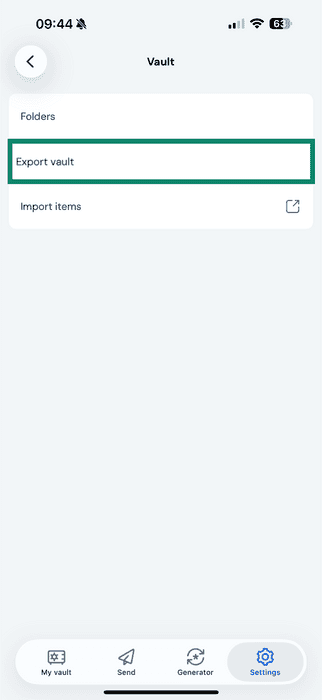 Vault on Bitwarden iOS app.