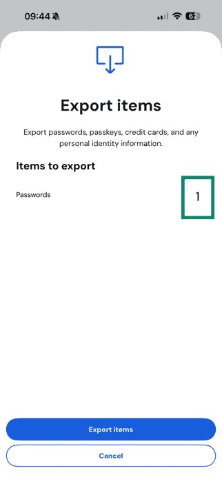 Export data from Bitwarden iOS app.