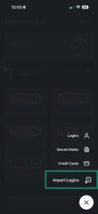 Import logins to ExpressKeys iOS app.