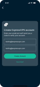 The "Create ExpressVPN account" page on mobile.
