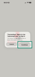 ExpressKeys setup showing Continue button highlighted.