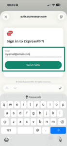 ExpressKeys setup showing email field and Send Code button highlighted.