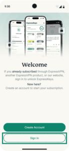 The welcome screen in the ExpressKeys app on Android, with a highlighted "Sign In" button.