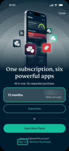 Identity Defender app interface showing the subscription page. The "Sign In" option is highlighted.