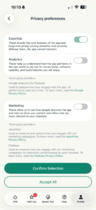 Privacy preferences on ExpressVPN iOS app