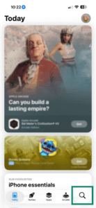 Search function on Apple App store.