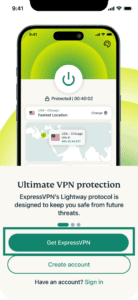 ExpressVPN app home screen showing Get ExpressVPN highlighted.