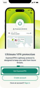 ExpressVPN app home screen showing Get ExpressVPN highlighted.