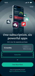 Identity Defender iOS app interface, showing the subscription page. The "Subscribe" button is highlighted.