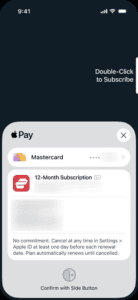 Identity Defender iOS app interface, showing the subscription checkout page.