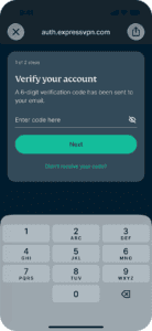The ExpressVPN "Verify your account" page" on mobile.