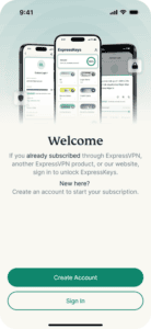 The welcome screen in the ExpressKeys app on iOS, showing two options: "Create Account" and "Sign In."