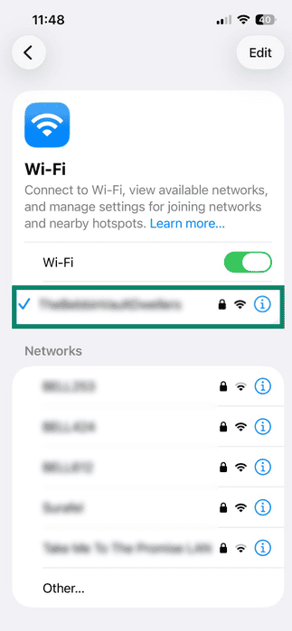 Active Wi-Fi network in iOS