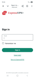 ExpressVPN+ sign-in page on Android.