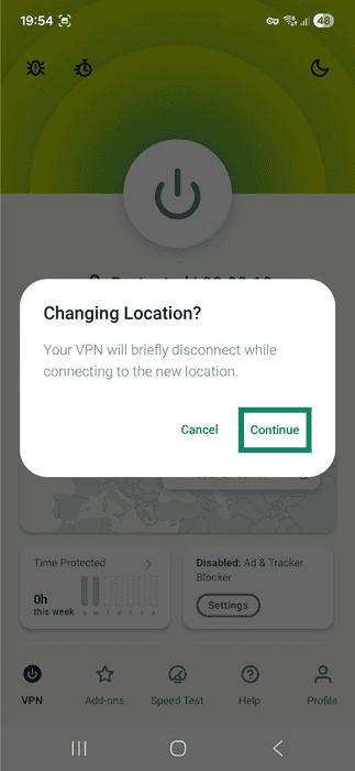 Once you choose a location, ExpressVPN will automatically connect you to it.