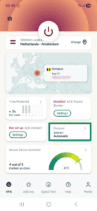 ExpressVPN app interface showing the main connection screen on Android. The Protocol tab is highlighted.
