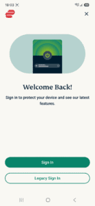 ExpressVPN's welcome back screen in the Android app, showing two options: Sign In and Legacy Sign In.