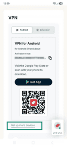  The VPN for Android page in the ExpressVPN+ portal, with a highlighted "Set up more devices" option.