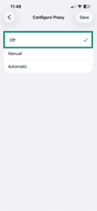 Proxy settings set to off on iOS