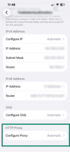Configure Proxy button is listed underneath HTTP Proxy