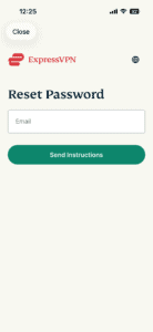 The "Reset Password" screen in the ExpressVPN app for iOS.